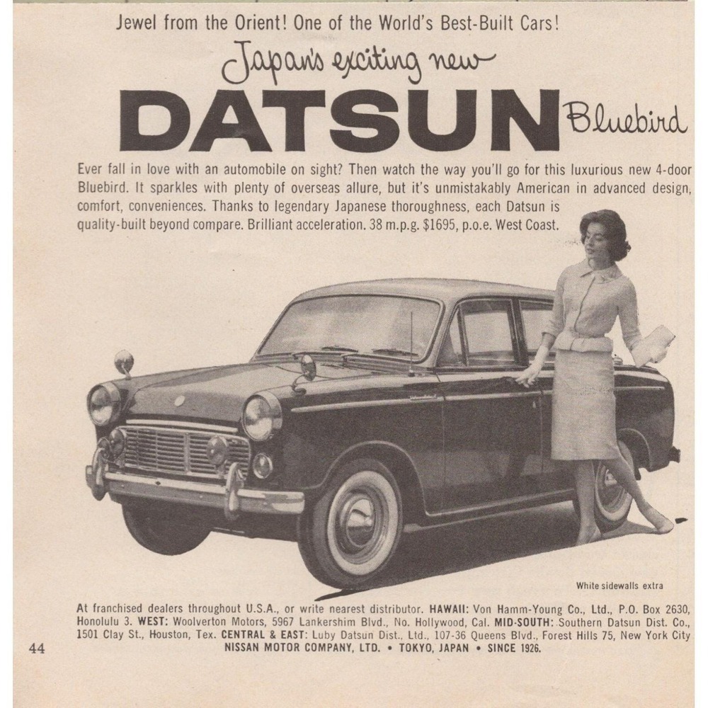 Vintage 1960 Datsun Bluebird Mid Century Japanese Classic Import Auto Print Ad